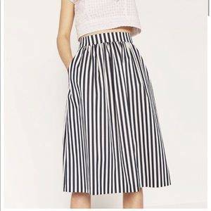 Zara white and navy striped midi skirt